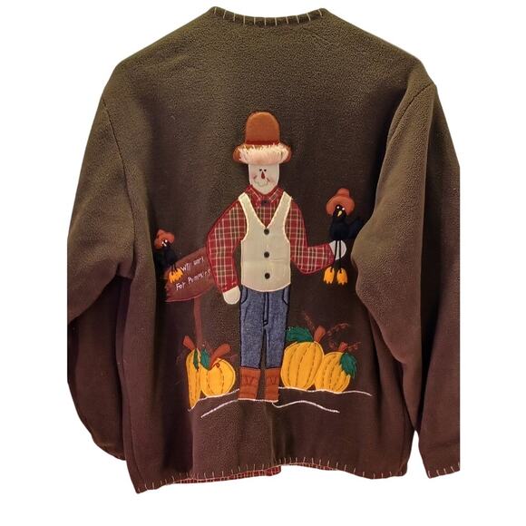 Country Lace Inc Women's XL Fall Scarecrow Pumpkin Applique Reversible Coat - Picture 2 of 6